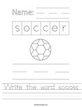 Write the word soccer. Worksheet