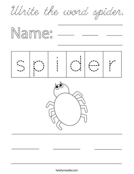 Write the word spider. Coloring Page