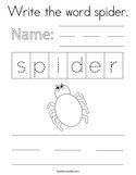 Write the word spider Coloring Page