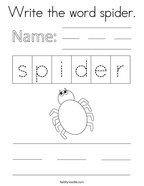 Write the word spider Coloring Page
