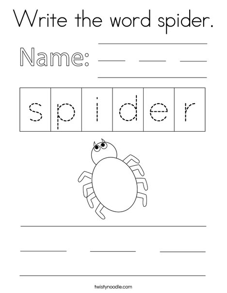 Write the word spider. Coloring Page