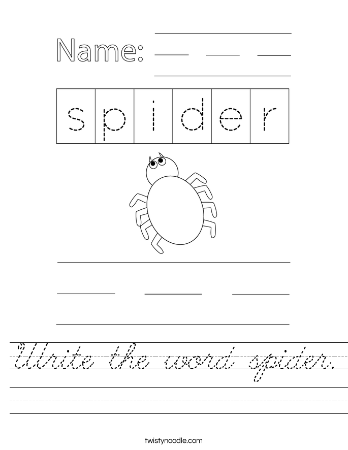Write the word spider. Worksheet