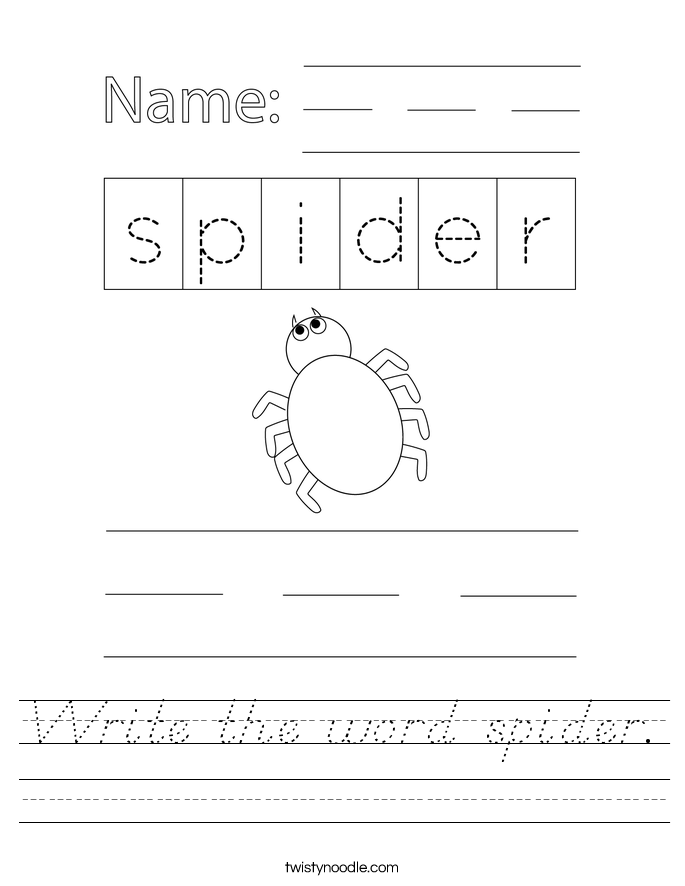 Write the word spider. Worksheet