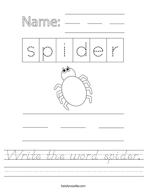 Write the word spider. Worksheet