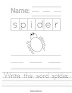 Write the word spider Handwriting Sheet