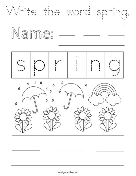 Write the word spring. Coloring Page