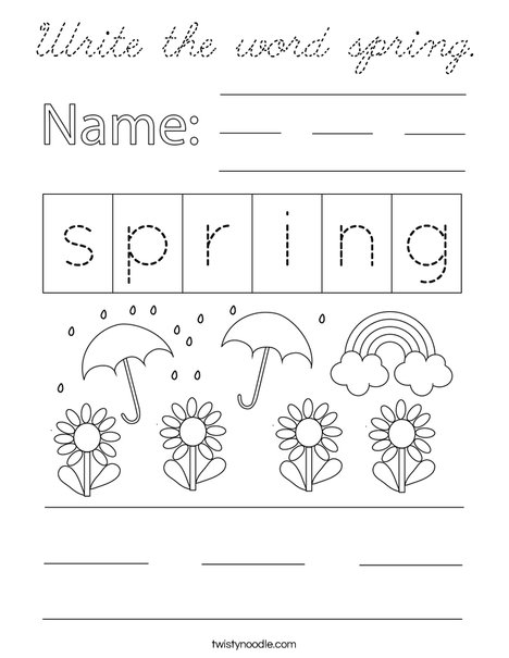 Write the word spring. Coloring Page