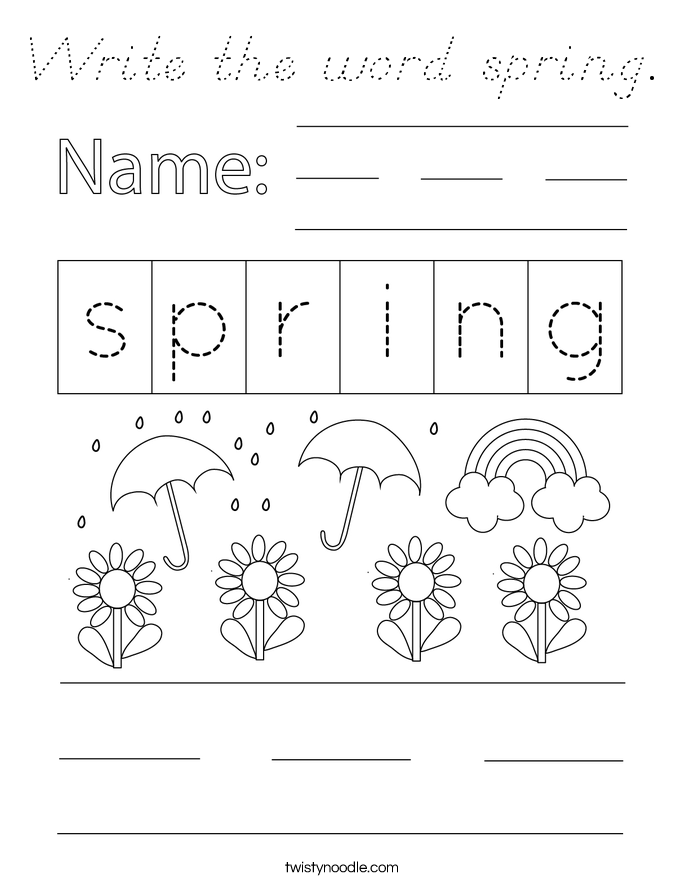 Write the word spring. Coloring Page
