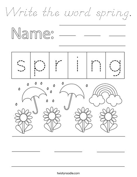 Write the word spring. Coloring Page