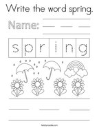 Write the word spring Coloring Page