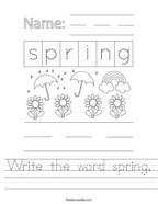 Write the word spring Handwriting Sheet
