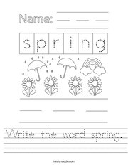 Write the word spring Handwriting Sheet