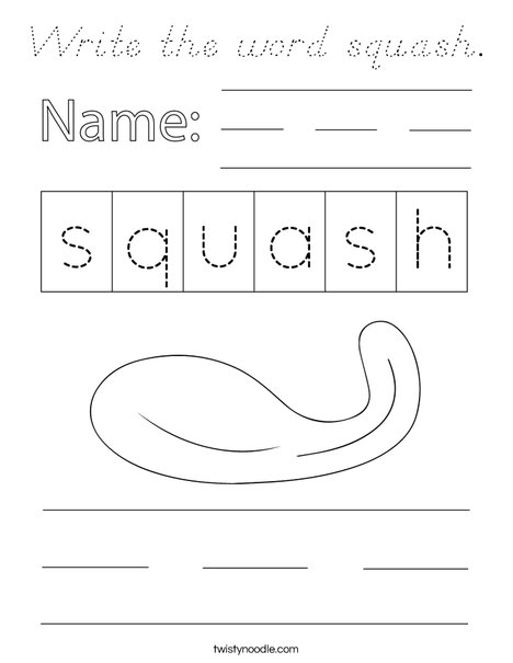 Write the word squash. Coloring Page