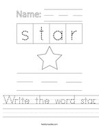 Write the word star Handwriting Sheet