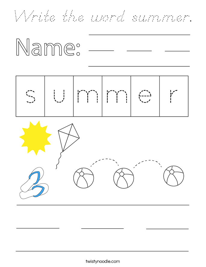 Write the word summer. Coloring Page