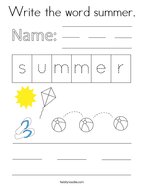 Write the word summer Coloring Page
