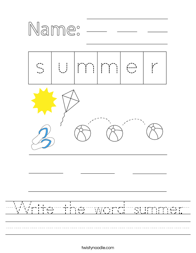 Write the word summer. Worksheet