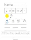 Write the word summer. Worksheet