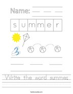 Write the word summer Handwriting Sheet