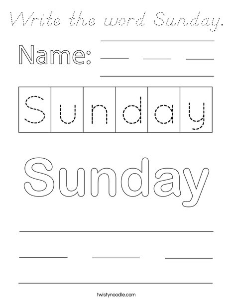 Write the word Sunday. Coloring Page