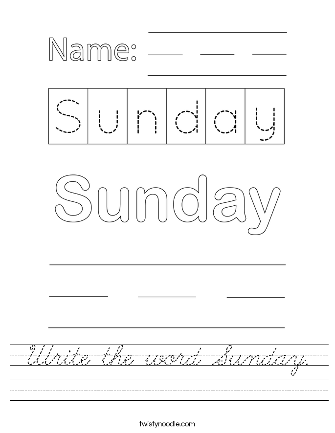 Write the word Sunday. Worksheet