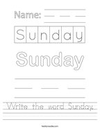 Write the word Sunday Handwriting Sheet