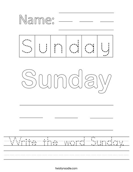 Write the word Sunday. Worksheet