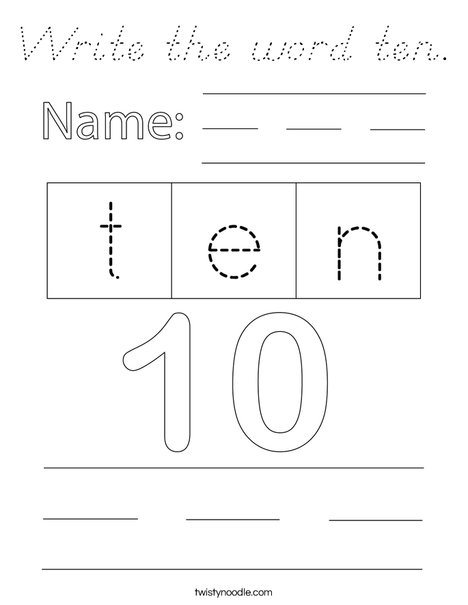 Write the word ten. Coloring Page