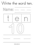 Write the word ten. Coloring Page
