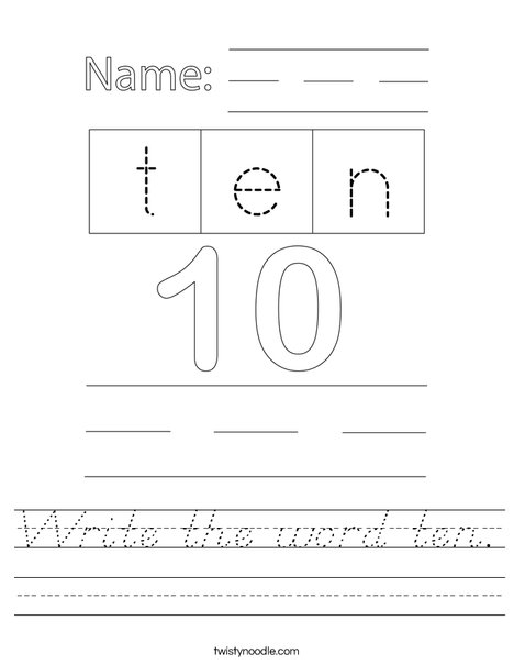 Write the word ten. Worksheet