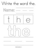 Write the word the Coloring Page
