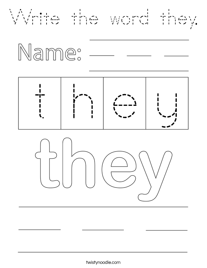 Write the word they. Coloring Page