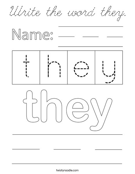 Write the word they. Coloring Page