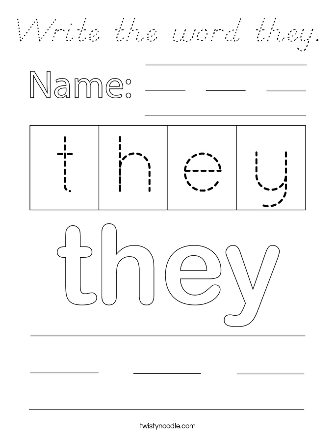 Write the word they. Coloring Page