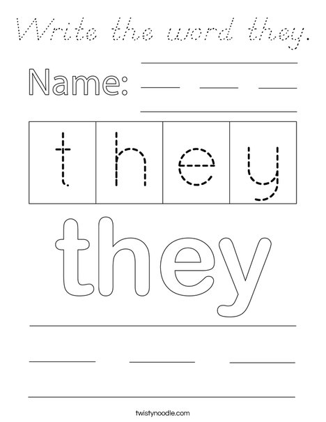 Write the word they. Coloring Page