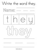 Write the word they Coloring Page