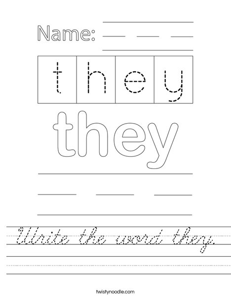 Write the word they. Worksheet