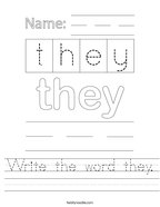 Write the word they Handwriting Sheet