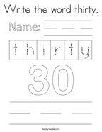 Write the word thirty Coloring Page