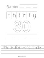Write the word thirty Handwriting Sheet