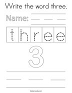Write the word three Coloring Page