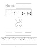 Write the word three Handwriting Sheet