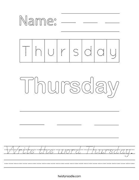 Write the word Thursday. Worksheet