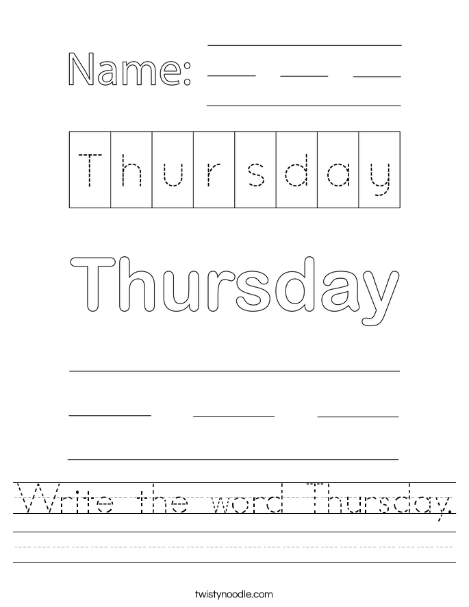 Write the word Thursday. Worksheet