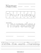 Write the word Thursday Handwriting Sheet