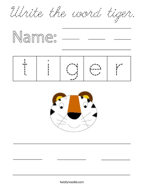 Write the word tiger. Coloring Page