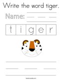 Write the word tiger Coloring Page