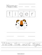 Write the word tiger Handwriting Sheet