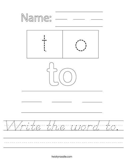 Write the word to. Worksheet