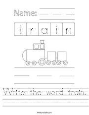 Write the word train Handwriting Sheet
